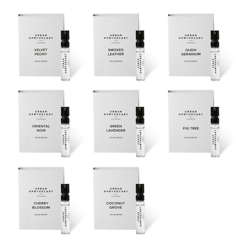 Eight samples of perfumes available in the Eau de Parfum Sample Collection